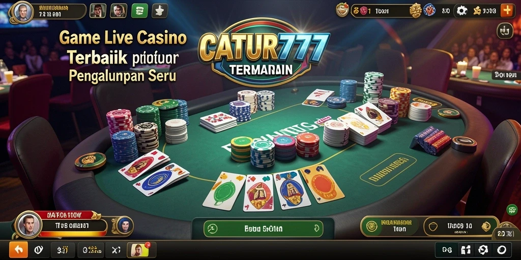 Tampilan seru gameplay CATUR777 dengan dealer langsung dan interaksi pemain.