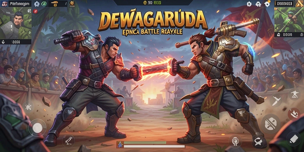 Screenshot DEWAGARUDA menampilkan aksi intens Battle Royale.