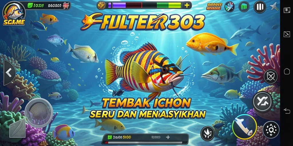 Tampilan gameplay seru di FILTER303 saat menembak ikan.
