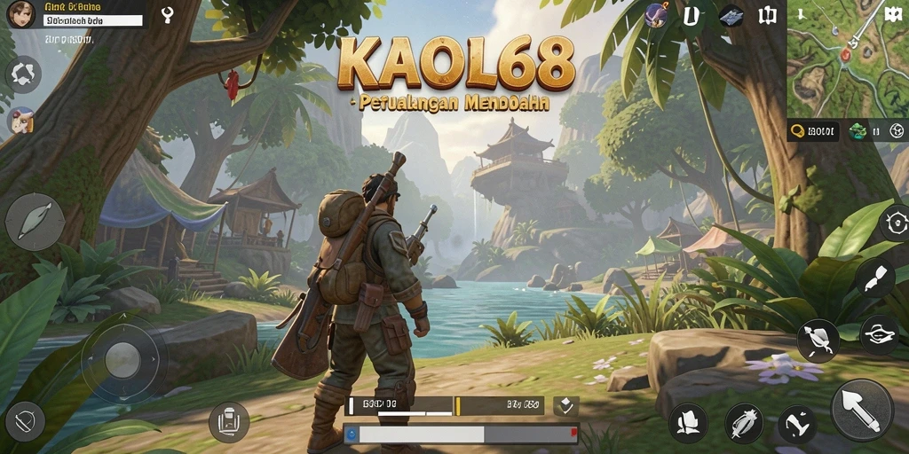 Screenshot gameplay KAOL68 yang menampilkan dunia terbuka yang luas dan indah.