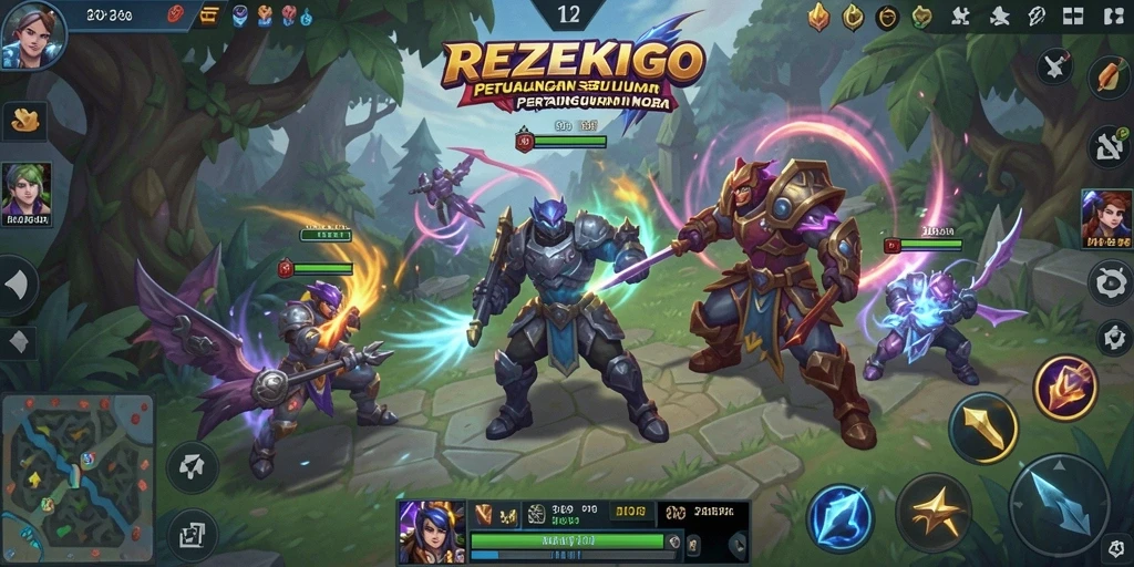 Tampilan menarik dari gameplay seru REZEKIGO di arena MOBA.