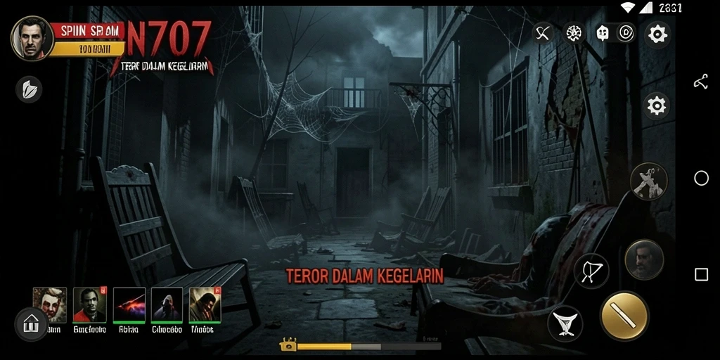 Tangkapan layar SPIN707 memperlihatkan elemen kegelapan dan ketegangan yang mendalam.
